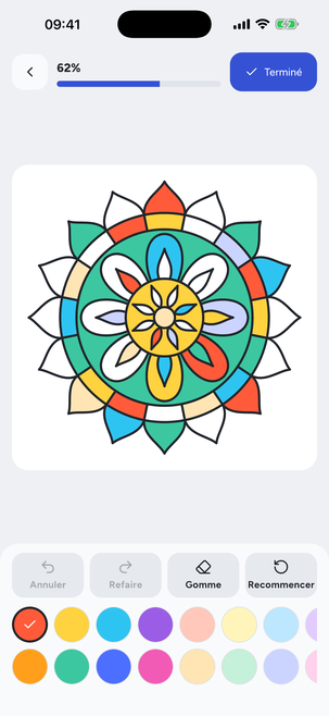 Une page de coloriage, remplie d'un toucher